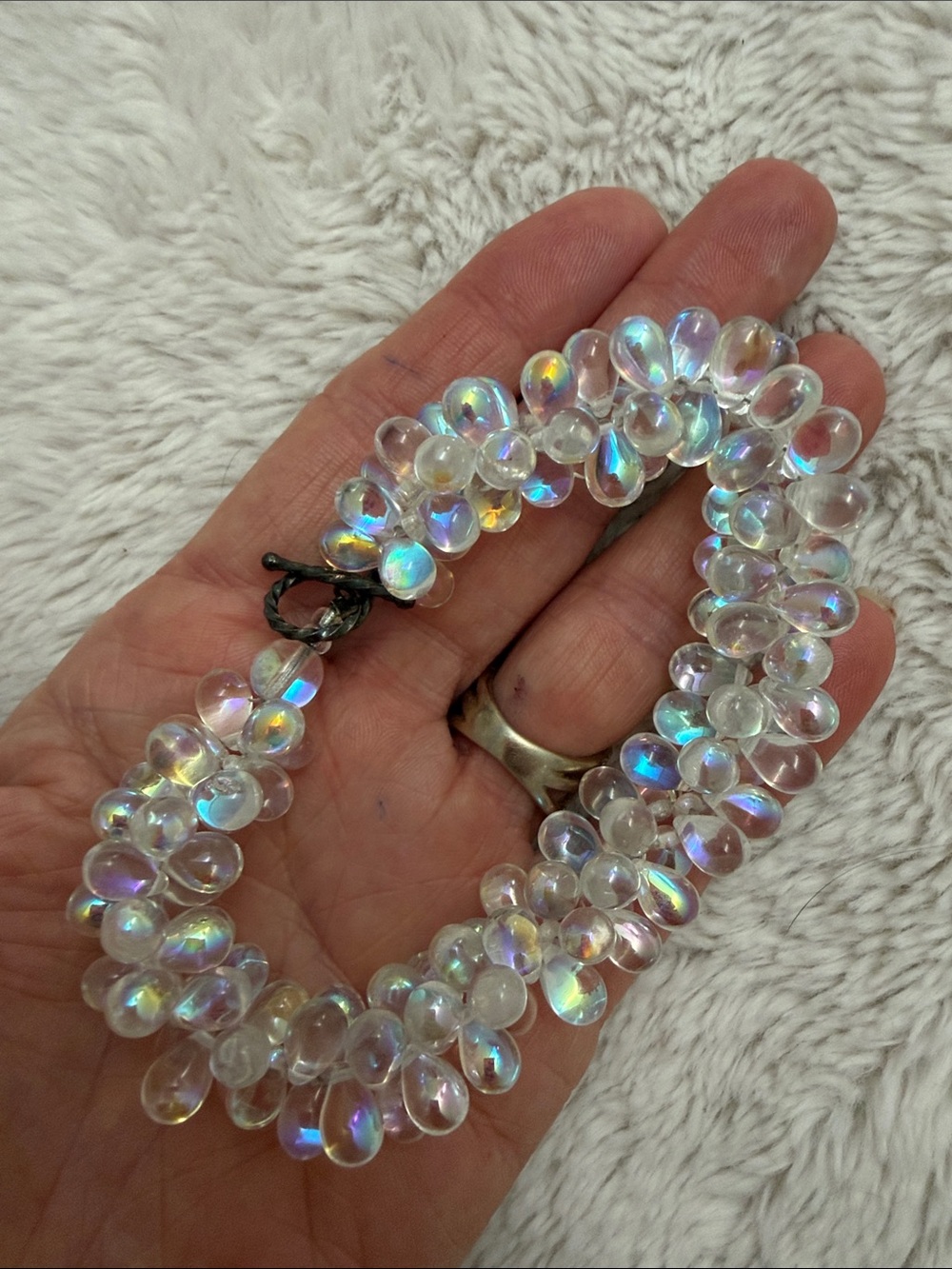 Iridescent Clear Beaded Statement Bracelet - Women Jewelry - Picture 1 of 6